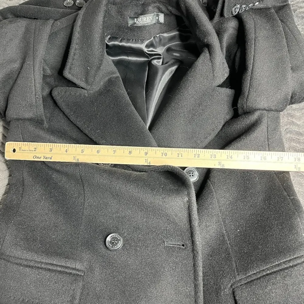 Lauren Ralph Lauren Black Wool Blend Long Coat Double Breasted Women’s Sz 6 NWT